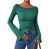 Cicy Bell Maglia da donna a maniche lunghe, elegante maglia | maniche a campana, stretto, Y2K, vestibilità aderente, scollo a barca, maniche lunghe, maglione, crop, autunno