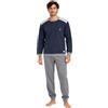 NavyBlue Yacht Pigiama Uomo Invernale in Cotone Caldo Interlock - Completo da Notte Due Pezzi Chiuso -