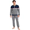 NavyBlue Yacht Pigiama Uomo Invernale in Cotone Caldo Interlock - Completo da Notte Due Pezzi Chiuso -