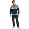 NavyBlue Yacht Pigiama Uomo Invernale in Cotone Caldo Interlock - Completo da Notte Due Pezzi Chiuso -