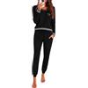 Marvmys Pigiama Lungo Donna Due Pezzi Maniche Lunghe Girocollo con Tasche | Set a tinta unita con cuciture a contrasto su scollo, orlo e caviglie. Maglia girocollo e pantaloni dritti con tasche.