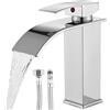WIYETY Rubinetto per Bagno e Bagno degli Ospiti, Touch-On, Miscelatore Monocomando, Acciaio Inox, 60 cm, Argento, Design Cascata, Resistente al Calcare