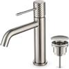 MICE COLLECTION IMEX - Rubinetto monocomando per lavabo con valvola della stessa finitura, tecnologia apertura a freddo, monocomando per lavabo, rubinetto da bagno per acqua fredda e calda, colore nichel spazzolato