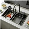 HZKSINNK Lavello da cucina in acciaio inox, 60 x 50 cm, colore nero, antracite, con rubinetto estraibile, sifone e set di accessori, lavello da bar multifunzione, rettangolare, montaggio dall'alto
