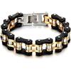 COOLSTEELANDBEYOND Bracciale da Uomo a Catena Moto in Acciaio Inox, Nero e Tono Oro | Design Ispirato alla Catena della Bici con Piastre Bicolore e Chiusura Pieghevole, Stile Meccanico Pesante per Stili Rider