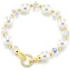 COOLSTEELANDBEYOND Bracciale con Perle da Donna e Cristalli Sfaccettati Iridescenti, Chiusura Pavé con Strass, Elegante Regalo Sposa e Matrimonio