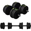 DecHome - Set 2 in 1 con 2 Manubri Convertibili in Bilanciere Peso Totale 20 kg e Dischi Pesi Regolabili colore Nero - K780GN