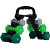 DecHome - Set 6 Manubri Pesi (2x1 kg, 2x2 kg, 2x3 kg) da 12 kg con Supporto/Kettlebell, in Metallo e Plastica Multicolore - L6311MX