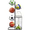JDBDU Supporto per palloni, 5 cestini, 58 x 23,5 x 116 cm, in ferro, nero | Supporto per palloni, 5 cestini, ganci, 58 x 23,5 x 116 cm, in ferro, nero, per basket, calcio, pallavolo, garage, palestra