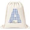Gifters | Sacca Coulisse Personalizzata con Iniziale a Vichy e nome del bambino o della bambina | 34 x 42 cm | Borsa per la scuola, l'asilo, le gite | Sacco in tessuto per bambini | Zaino per scuola
