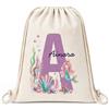 Gifters | Sacca Coulisse Personalizzata Sirena con Iniziale e Nome | Borsa Bambino con Nome 34 x 42 cm | Sacco in Tessuto er l'asilo, la scuola e le gite