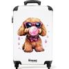 NoBoringSuitcases.com NoBoringSuitcases© Valigia Cabina Bambino Bagaglio Bambini Trolley Viaggio | 55x35x20 cm - Aereo Cabin Size Rigida Leggera Ruote Valigie Bimbo Cane - Marrone - Occhiali rosa - Bubble gum