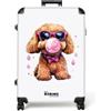 NoBoringSuitcases.com NoBoringSuitcases© Valigia Grande Bambini Bagaglio Da Stiva Trolley Viaggio | 77x51.5x28 cm - Rigido Leggero 4 Ruote Valigie Bimbo Enorme XL Suitcase Cane - Marrone - Occhiali rosa - Bubble gum