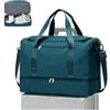 WEPLAN Grande Borsone da Viaggio Donna Borsa da Weekend Bagaglio a Mano | Borsa da Viaggio con Scomparto Scarpe Borsone Palestra Borsa da Cabina Donna Uomo Borsa Parto Ospedale Mamma,A04-Blu Pavone