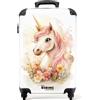 NoBoringSuitcases.com NoBoringSuitcases© Valigia Cabina Bambino Bambini Trolley Da Viaggio | 55x35x20 cm - Bagaglio A Mano Aereo Rigido Leggerissimo 4 Ruote Valigie Unicorno - Criniera rosa - Fiori pastello