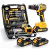 BDJHMP 1 cm Power Brushless Compact Drill Tool Set con punta da trapano e bussole | Trapano avvitatore a batteria da 85 N.m 21 V con 2 batterie da 2000 mAh, set di attrezzi da 782 pollici