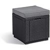 Keter Allibert by Keter Cube - Sgabello con vano portaoggetti, con Coperchio Rimovibile, Effetto Rattan Piatto, Resistente alle intemperie, 42 x 42 x 39 cm, Colore: Grigio
