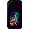 Smile Cat Selfie Humor for Cats & Dinosa Custodia per iPhone 11 Divertente Gatto Sorridente Selfie Alieno UFO T-rex Dinosauro Rapimento