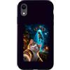 Smile Cat Selfie Humor for Cats & Dinosa Custodia per iPhone XR Divertente Gatto Sorridente Selfie Alieno UFO T-rex Dinosauro Rapimento