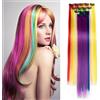 PARXITN 10 ciocche colorate per capelli da 22 pollici, con clip, per feste, cosplay, festival, carnevale, Halloween, Natale, arcobaleno