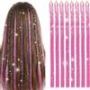 XETHI 8 Pezzi Capelli Glitterati Ciocche, 120cm Extension Capelli Glitterati Rosa Brillante per Bambini e Donne, Accessori per Capelli per Feste, Carnevale e Cosplay