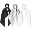 Xdyyjrasa Elastici in raso, 3 fascette per capelli in seta stile fiocco bianco grigio nero