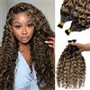 Munx Extension di capelli umani ondulati con punta a I, con cheratina fusion stick ricci, con balayage da nero naturale a biondo miele, ombre castano caramello, punte per donne nere, 45,7 cm, 50 g, 100