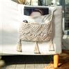 Mkono Organizer in macramè per divano, bracciolo e comodino, con telecomando, per TV, riviste, libri, telefono cellulare, iPad, decorazione bohémien, per soggiorno, casa, dormitorio, beige