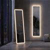 AYIYILA Specchio a Corpo Intero LED, 160x50cm Specchio da Terra ad Rettangolare Oro | Specchio a Figura Intera con Luce Dimmerabile Touch, Vetro Temperato, Cornice in Alluminio, Montaggio a Terra o Parete