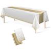 CAZSYSDD Confezione da tovaglie in plastica usa e getta 137 x 274 cm e runner da tavola in raso, tovaglie per feste, coriandoli a pois dorati, per compleanni (White Gold+Gold TR, 1Pack)