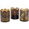 Gadgy Porta candele Gadgy Nero Oro - Set di 3 Portacandele per Decorazione da Tavolo - Portacandele in Metallo con Motivo a Pizzo - Decorazione in Metallo Nero per Candele - 8,5 x 10,5 cm