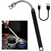 Zuahaly Accendino elettrico ricaricabile USB di tipo C con display a LED a batteria, lungo collo, resistente al vento e senza fiamma, ideale per candele, barbecue, campeggio, caminetti