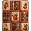 Generic Coperta autunnale in flanella, motivo a quadri, con foglie di zucca, reversibile, decorazione