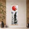 Generico decorazione parete Samurai Giapponese al Sole Rosso 20x60cm | quadro camera da letto Guerriero a Pennello d'Inchiostro, su tela con aste in legno e cordino, pronta da appendere