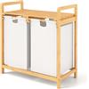 COSTWAY 70 L Cesto della Biancheria Sporca in Bambù Ecologico Bianco | Portabiancheria Sporca a 2 Scompartimenti con Borse Rimovibili, Anti-odore e Durevole, per Bagno e Lavanderia