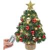 Yorbay Mini Albero Natale Luci: LED 38 cm 8 Modalità con Telecomando | Palle di Natale Stelle e Frutta Rossa con 8 Modalità di Illuminazione - Mini Albero per Decorazioni Natalizie