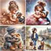 SHEGZHUC Set di 4 quadri con diamanti per adulti, motivo: cane e bacio, 30 x 30 cm, decorazione da parete per camera da letto e soggiorno