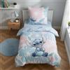 Aymax Stitch Bambina Copripiumino Singolo 135x200 + Federa Tropicale Blu/Rosa | Set letto reversibile | Letto singolo | Policotone Oeko-Tex | Stitch | Idea regalo | Morbido per la pelle | Licenza ufficiale