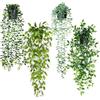 ADORAMOUR Piante Sospese Artificiali con Vasi, Set 4 Piante Ricadenti, Eucalipto Falso, Eucalipto Verde, Mandevilla, Pisello, per Interno, Esterno, Mensola a Muro, Bagno, Decorazione Casa