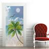 A.Monamour Adesivo Porta Autoadesiva Spiaggia Sabbiosa Tropicale Estiva Con Palme E Uccelli Di Gabbiano Vinile PVC Adesivi per Porte 3D Pellicola Adesiva Poster Sticker Murale Parete Carta da Parati
