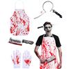 JIRVEX Costume da Macellaio Halloween, Set 4 Pezzi Grembiule Insanguinato Guanto, Cerchietto Coltello Halloween, Kit Cosplay Horror Completo, Design Retro Effetto Reale per Carnevale
