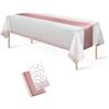CAZSYSDD Confezione da tovaglie in plastica usa e getta 137 x 274 cm e runner da tavola in raso, tovaglie per feste, coriandoli a pois dorati, per compleanni (White Rose Gold+ Rose Gold TR, 1Pack)