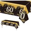 POPOYU Tovaglia nera e oro, decorazione da tavolo per compleanno, 60° compleanno, tovaglia rettangolare in plastica