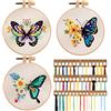 JSRQT 3 Pezzi Farfalle Ricamo Starter Kit, Punto Croce Kit da Ricamare per Adulto, DIY Embroidery Cross Stitch Kit Cucito A Mano