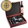 AMAVEL Set Sommelier con 10 Accessori da Vino, Scatola Regalo in Legno, Targa con Incisione Personalizzata, Motivo Bussola, Idea Regalo Degustazione per Aperitivo