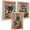 Nacnic Set Di 3 Stampe Animali Ramen Giapponese Quadri Gatto Procione E Coniglio Noodle Arredo Cucina A4 Senza Cornice