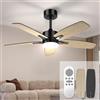 Mefine Ventilatore da Soffitto con Luce e Telecomando Silenzioso, 106cm Dimmerabile Lampada Ventilatore da Soffitto con 5 Pale Doppie, Effetto Legno/Nero per Camera da Letto, Soggiorno