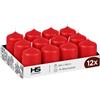 HS Candle - Candele di cera, a colonna, rosso, Ø 4 cm x 6 cm (12 pezzi), in diversi colori, prodotte in UE, candele a pilastro, in cera