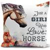 KUNQIAN Copricuscino decorativo con cavallo, regalo per ragazza, donna, figlia, nipote, con scritta Just a Girl Who Loves, decorazione per casa, soggiorno, divano, 40x 40cm