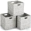 Accmuzzy Cesto di archiviazione intrecciato a 3 pezzi, Cesto per ripiano pieghevole, Scatola per ripiano (Grigio-28cm)